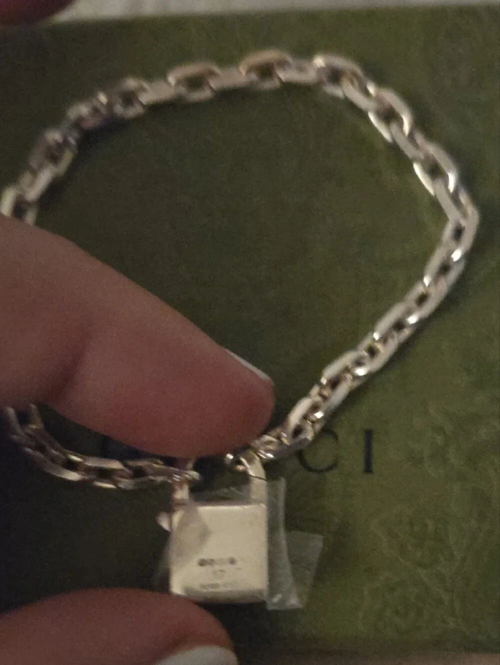 Authentic Gucci Silver Padlock Chain Bracelet with Charm